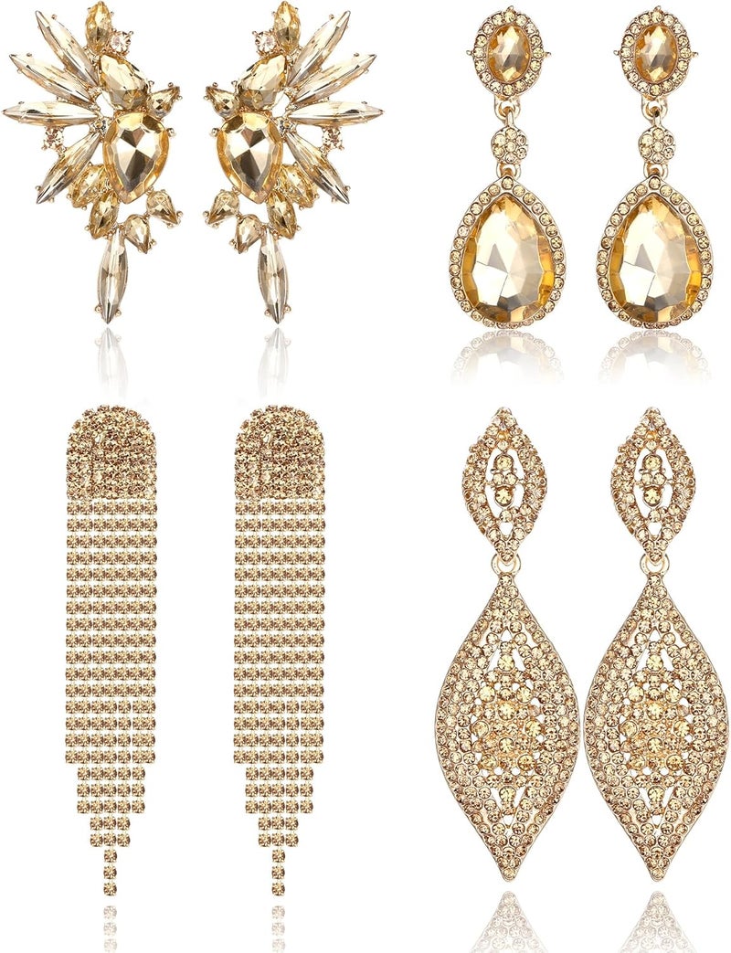 Sanfenly Clip On Earrings Women Dangle, Large Long Dangling Non Pierced Earrings Elegant Formal Big Bling Rhinestone Crystal Simulated Diamond Clip Earrings for Women Non Pierced Ears - Image 1